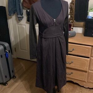 Brown Wrap Tie Front Long Sleeve Sundress